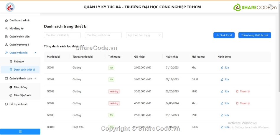 quản lý ký túc xá,Đồ án quản lý,code web quản lý